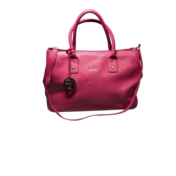 Furla Handbags - Furla Fuchsia Pink Saffiano Leather Gialla Satchel Handbag Crossbody EUC